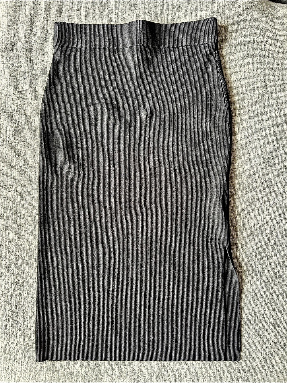 The Drop Vera Slim Side-Slit Midi Sweater Skirt Black Medium